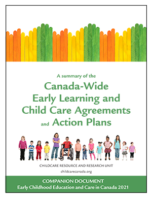 Cover of "A summary of the Canada-wide early learning and child care agreements and action plans" publication