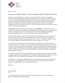 Open letter to Canada’s Premiers - Early learning and Child care planning COVID-19 (all image text is on the page)