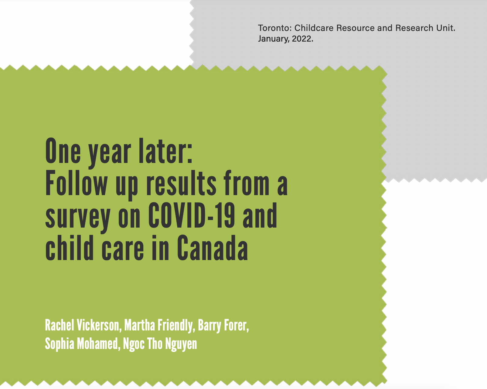 Graphic on cover of One year later: Follow up results from a survey on COVID-19 and child care in Canada
