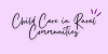 Text reads "Child care in rural Nova Scotia communities" on a pink background.