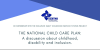 On a blue and white background, the text reads "In partnership with the Inclusive Early Childhood Service System Project. The National Child Care Plan: A discussion about childhood, disability and inclusion." On the top of the banner is the logo of the Early Childhood Resource Teacher Network of Ontario.